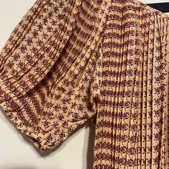 Tory Burch pink dandelion block print pleated dress size 4 - Picture 3 of 9